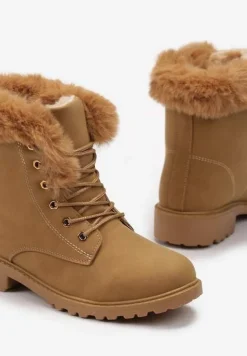 Brązowe Ocieplone Botki Trapery z Futerkiem Wokół Cholewki Atuval