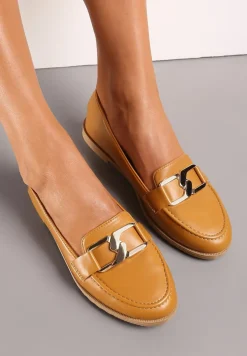 Brązowe Płaskie Mokasyny z Klamerką i Przeszyciem z Przodu Talda