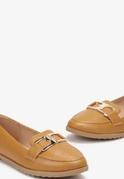 Brązowe Płaskie Mokasyny z Klamerką i Przeszyciem z Przodu Talda