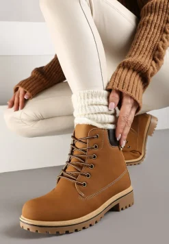 Brązowe Płaskie Sznurowane Trapery z Ociepleniem Mennalea