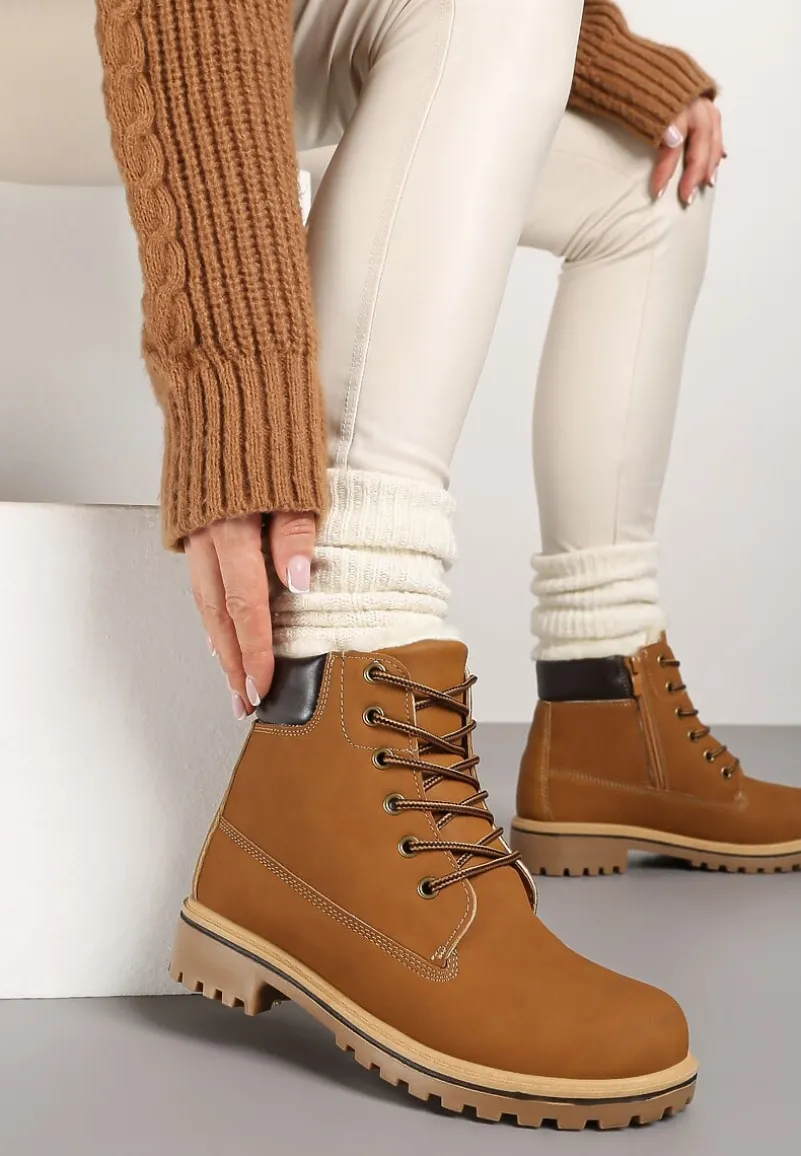 Brązowe Płaskie Sznurowane Trapery z Ociepleniem Mennalea