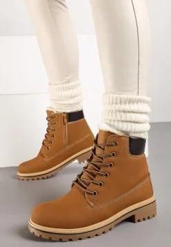 Brązowe Płaskie Sznurowane Trapery z Ociepleniem Mennalea