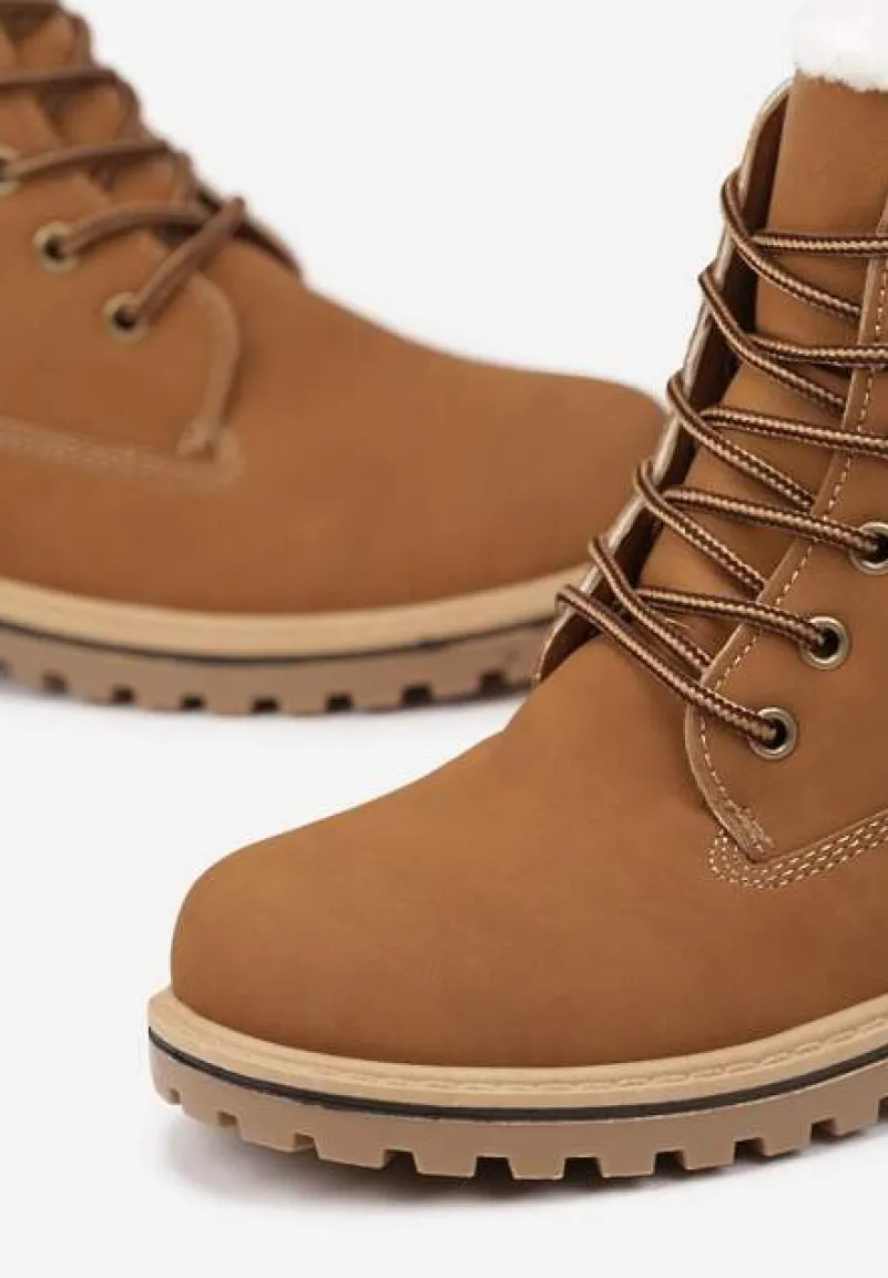 Brązowe Płaskie Sznurowane Trapery z Ociepleniem Mennalea