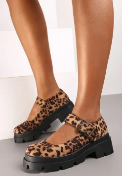 Brązowe Półbuty Mary Jane na Platformie Wykończone Paskiem ze Sprzączką Navshia