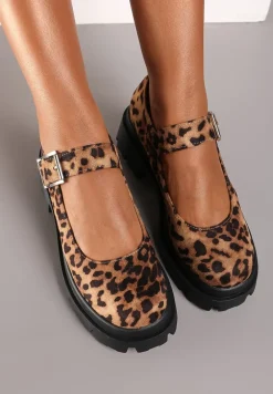 Brązowe Półbuty Mary Jane na Platformie Wykończone Paskiem ze Sprzączką Navshia