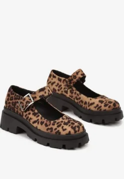 Brązowe Półbuty Mary Jane na Platformie Wykończone Paskiem ze Sprzączką Navshia