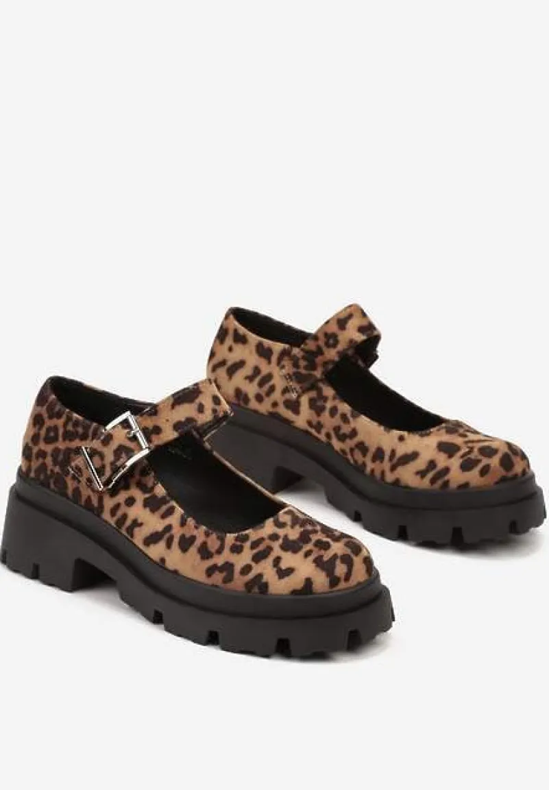 Brązowe Półbuty Mary Jane na Platformie Wykończone Paskiem ze Sprzączką Navshia