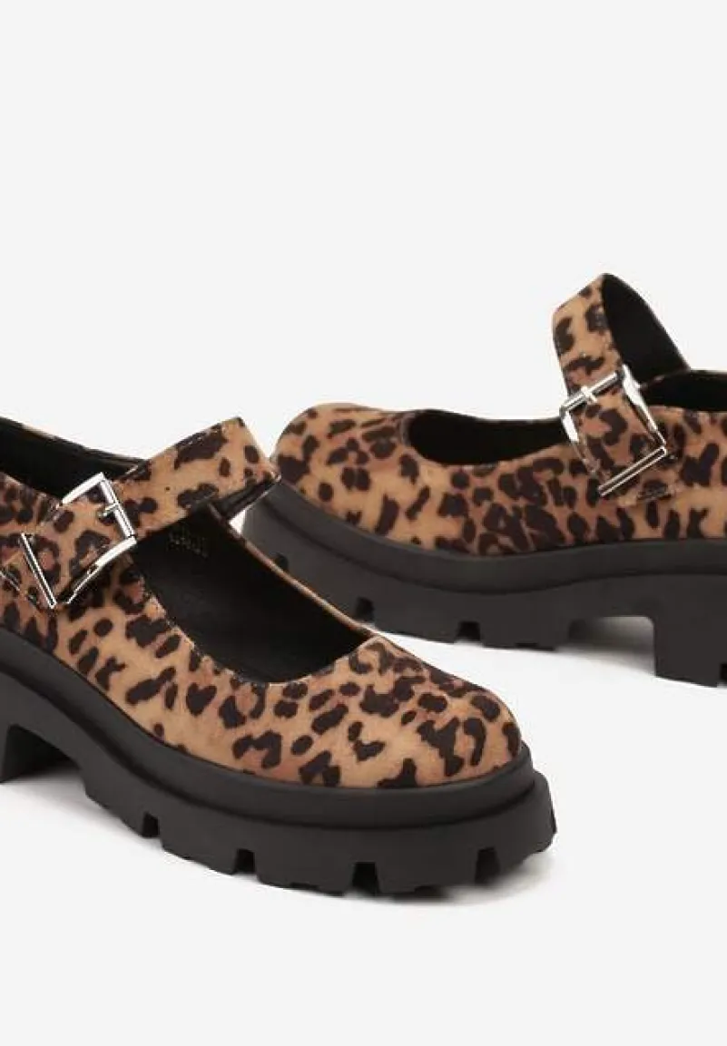 Brązowe Półbuty Mary Jane na Platformie Wykończone Paskiem ze Sprzączką Navshia