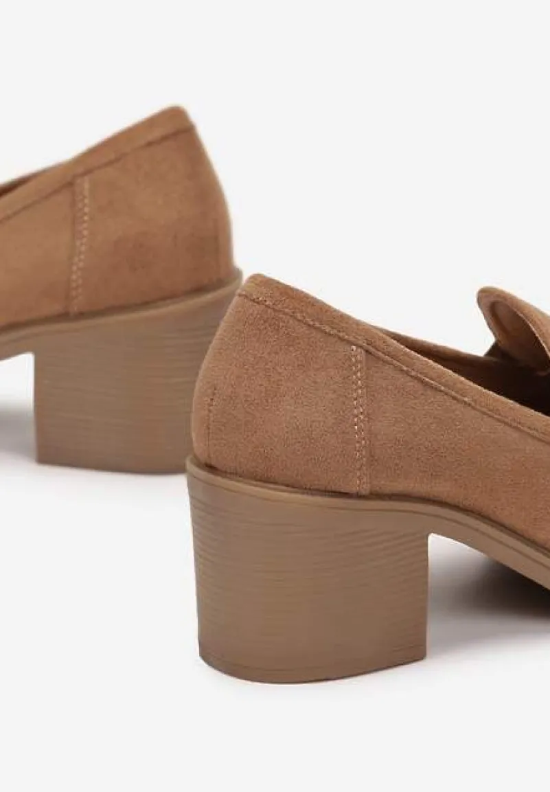 Brązowe Półbuty na Słupku z Kwadratowym Noskiem Zeze