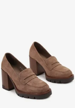 Brązowe Półbuty na Słupku z Platformą z Imitacji Zamszu ze Skórzaną Wkładką Ileriaa