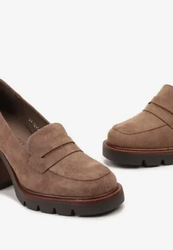 Brązowe Półbuty na Słupku z Platformą z Imitacji Zamszu ze Skórzaną Wkładką Ileriaa