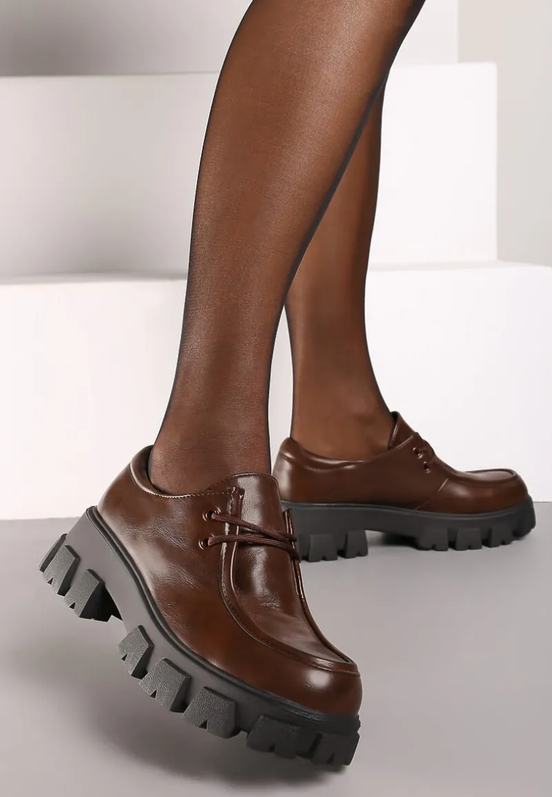 Brązowe Półbuty w Stylu Grunge na Platformie ze Sznurowaniem Erinaes