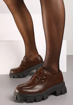 Brązowe Półbuty w Stylu Grunge na Platformie ze Sznurowaniem Erinaes