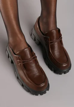 Brązowe Półbuty w Stylu Grunge na Platformie ze Sznurowaniem Erinaes