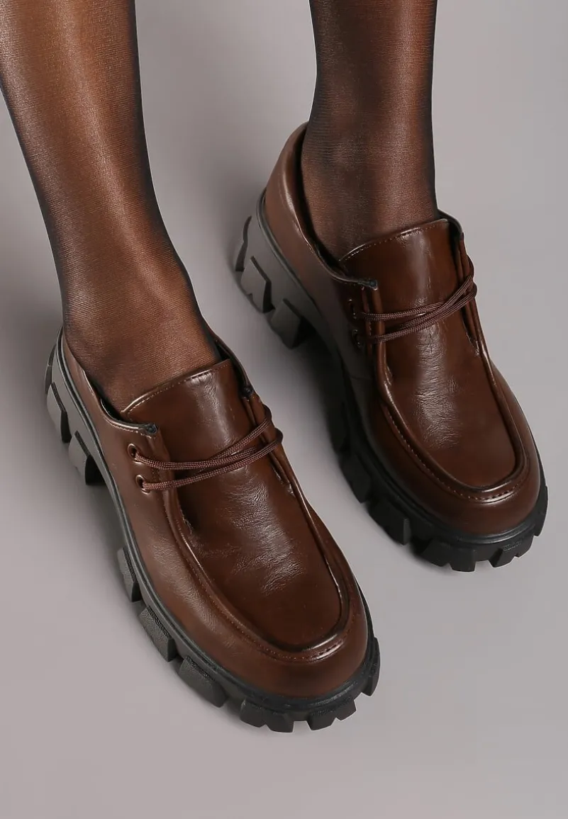 Brązowe Półbuty w Stylu Grunge na Platformie ze Sznurowaniem Erinaes