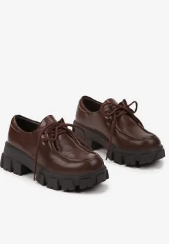 Brązowe Półbuty w Stylu Grunge na Platformie ze Sznurowaniem Erinaes