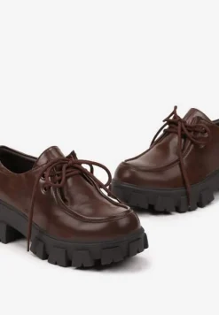 Brązowe Półbuty w Stylu Grunge na Platformie ze Sznurowaniem Erinaes