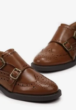 Brązowe Półbuty z Metalowymi Klamrami i Ażurowymi Wstawkami Lullin