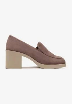 Brązowe Półbuty ze Ściętym Nosem na Słupku ze Skórzaną Wkładką Ivoriella