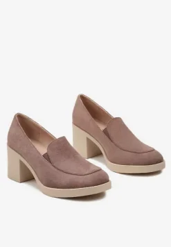 Brązowe Półbuty ze Ściętym Nosem na Słupku ze Skórzaną Wkładką Ivoriella