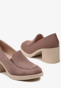 Brązowe Półbuty ze Ściętym Nosem na Słupku ze Skórzaną Wkładką Ivoriella