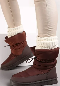 Brązowe Pikowane Śniegowce z Troczkiem Pehn