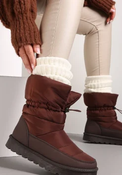 Brązowe Pikowane Śniegowce z Troczkiem Pehn