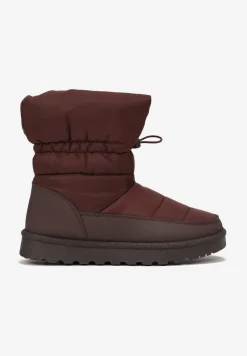 Brązowe Pikowane Śniegowce z Troczkiem Pehn