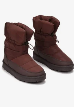 Brązowe Pikowane Śniegowce z Troczkiem Pehn