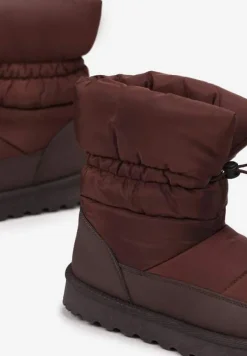 Brązowe Pikowane Śniegowce z Troczkiem Pehn