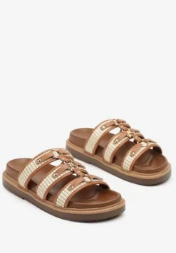 Brązowe Plecione Klapki w Stylu Gladiatorek Morillia
