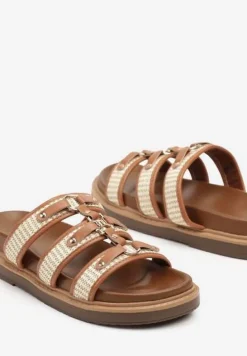 Brązowe Plecione Klapki w Stylu Gladiatorek Morillia