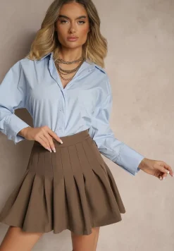 Brązowe Plisowane Spódnico-Spodenki z Wiskozą z Wysokim Stanem Annorys