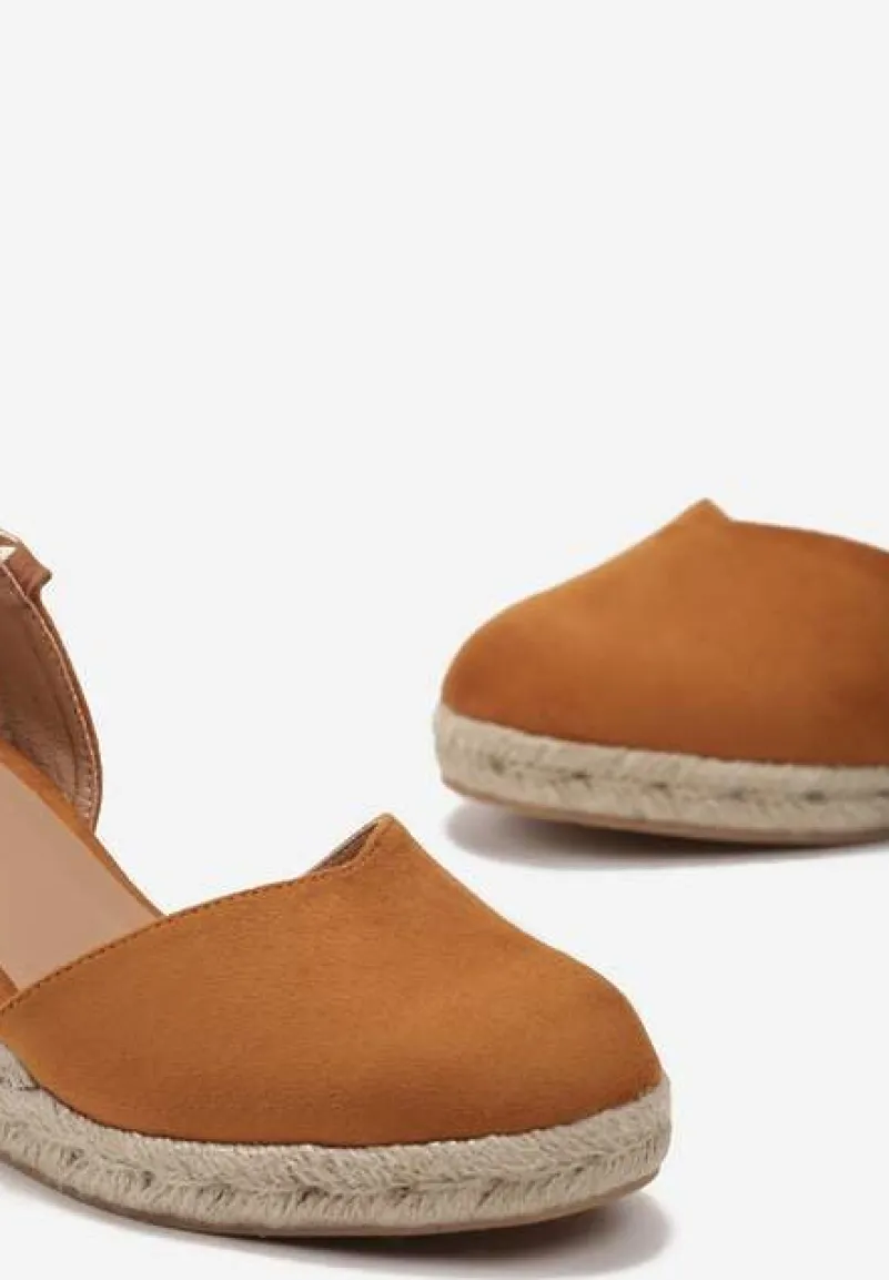 Brązowe Sandały Espadryle na Koturnie Wiązane Przy Kostce Mirilthe