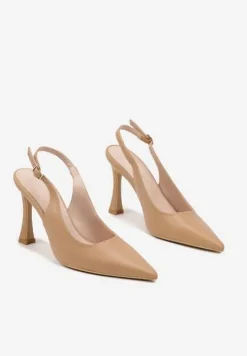 Brązowe Sandały na Obcasie Typu Slingback Dolandra