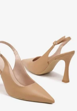Brązowe Sandały na Obcasie Typu Slingback Dolandra