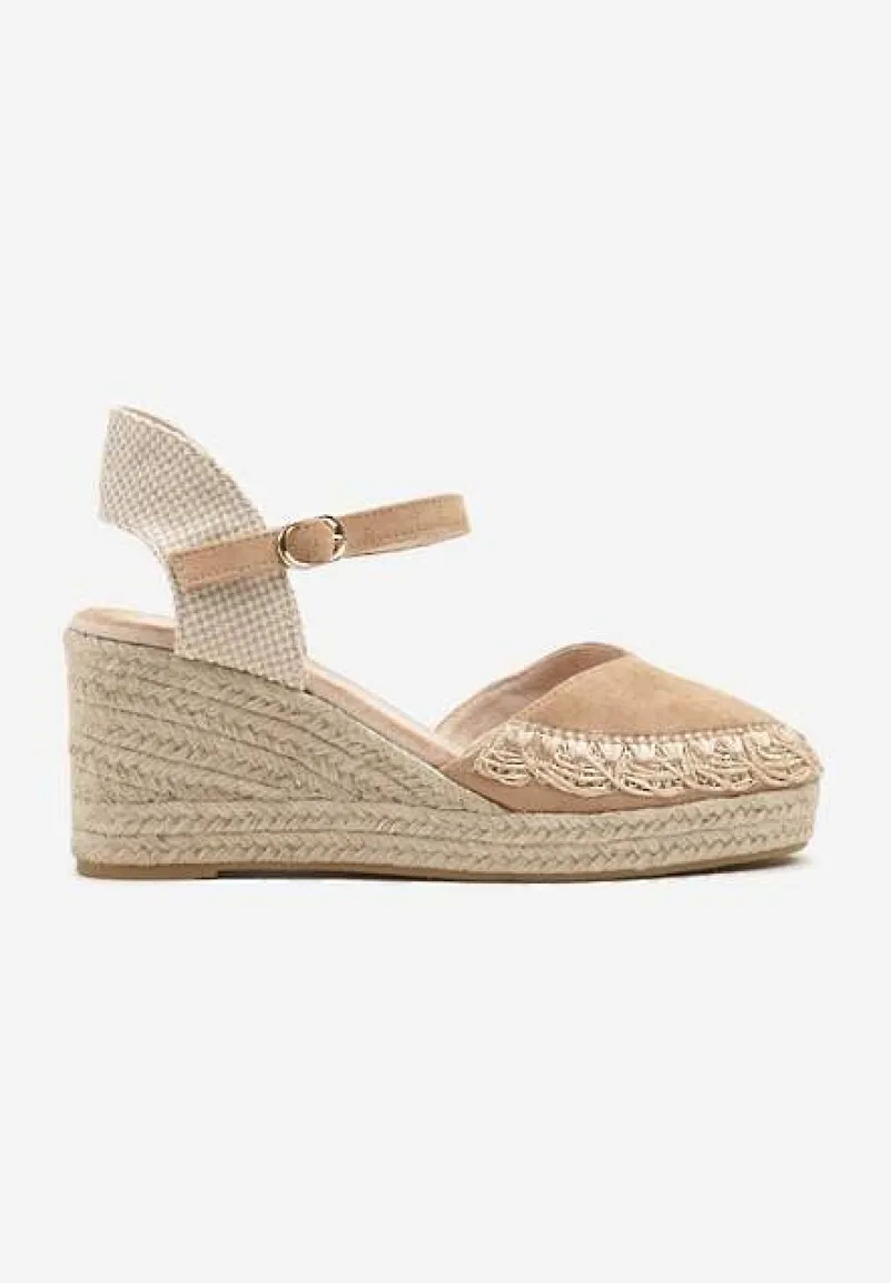 Brązowe Sandały na Plecionym Koturnie w Typie Espadryli Nanissa