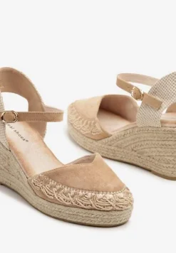 Brązowe Sandały na Plecionym Koturnie w Typie Espadryli Nanissa