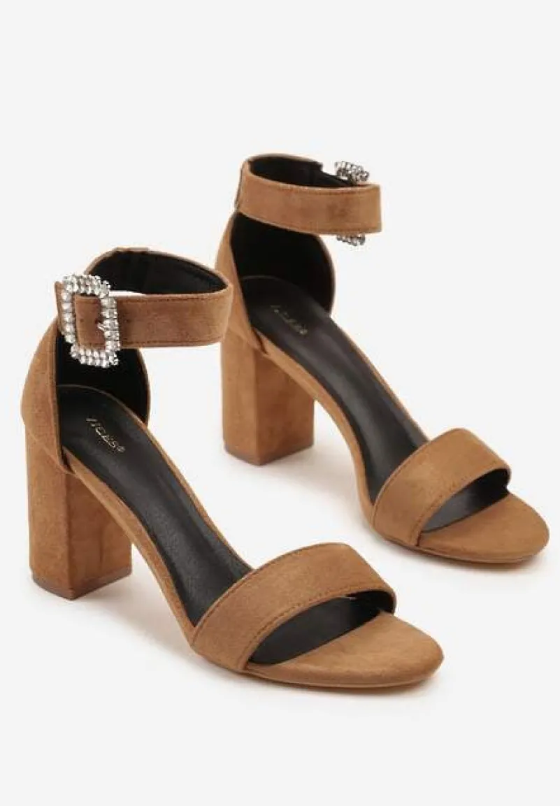 Brązowe Sandały na Słupku Vices z Cyrkoniową Klamrą Redionne