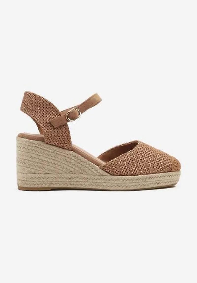 Brązowe Sandały Typu Espadryle na Koturnie z Plecionki Renaelle