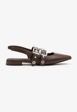 Brązowe Sandały Typu Slingback Ozdobione Klamrami Selritia