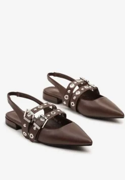 Brązowe Sandały Typu Slingback Ozdobione Klamrami Selritia