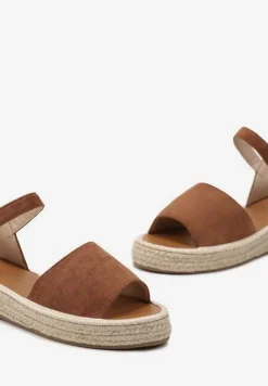 Brązowe Sandały z Plecioną Podeszwą i Zapięciem Wokół Kostki Lornia