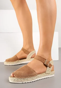 Brązowe Sandały z Plecionką w Typie Espadryli Oklerra