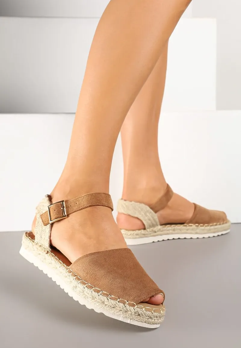 Brązowe Sandały z Plecionką w Typie Espadryli Oklerra