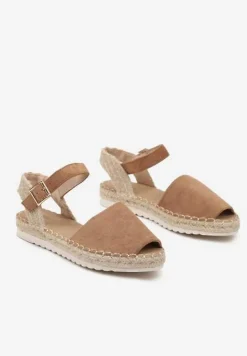 Brązowe Sandały z Plecionką w Typie Espadryli Oklerra