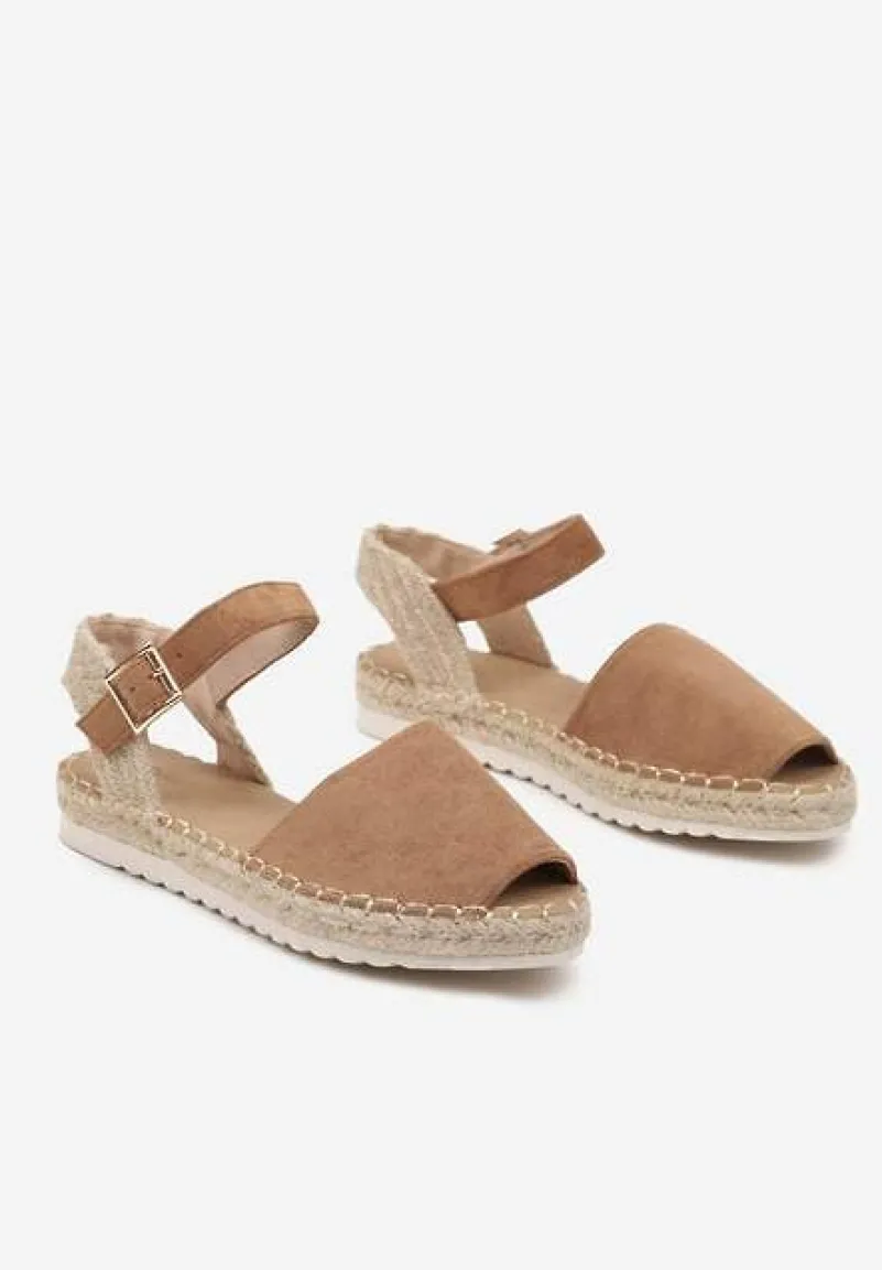 Brązowe Sandały z Plecionką w Typie Espadryli Oklerra