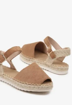 Brązowe Sandały z Plecionką w Typie Espadryli Oklerra