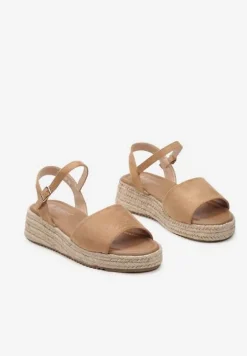 Brązowe Sandały z Plecionki z Paskiem Wokół Kostki i Sprzączką Tidalia