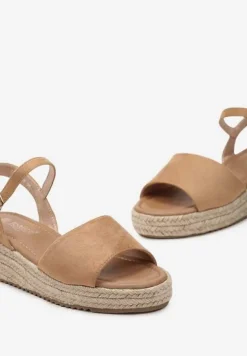 Brązowe Sandały z Plecionki z Paskiem Wokół Kostki i Sprzączką Tidalia